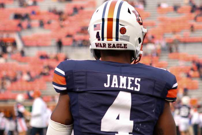 DJ James in warmups vs Arkansas.